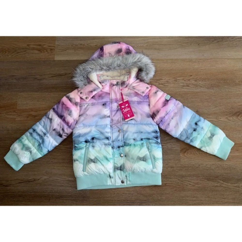 Girl matte puffer bomber coat xs 5/6 tie dye